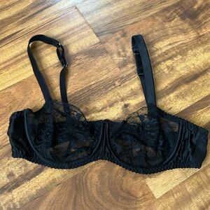 Fleur of England black silk lace balconette bra 36b